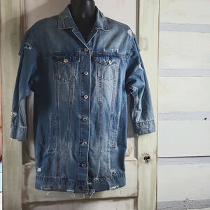 Highway Jeans Co. Long denim jacket with 3/4 sleeves, sz Medium,Exc. Cond.